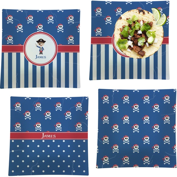 Custom Blue Pirate Set of 4 Glass Square Lunch / Dinner Plate 9.5" (Personalized)