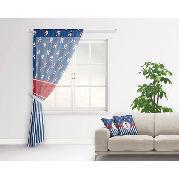 Blue Pirate Sheer Curtain With Window and Rod - in Room Matching Pillow