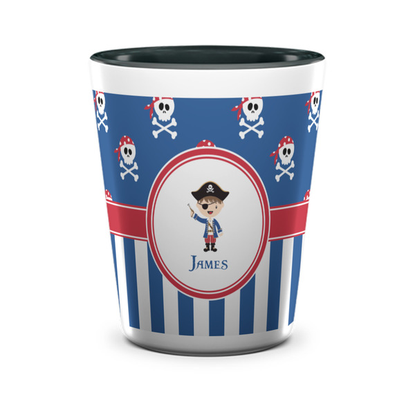 Custom Blue Pirate Ceramic Shot Glass - 1.5 oz - Two Tone - Set of 4 (Personalized)