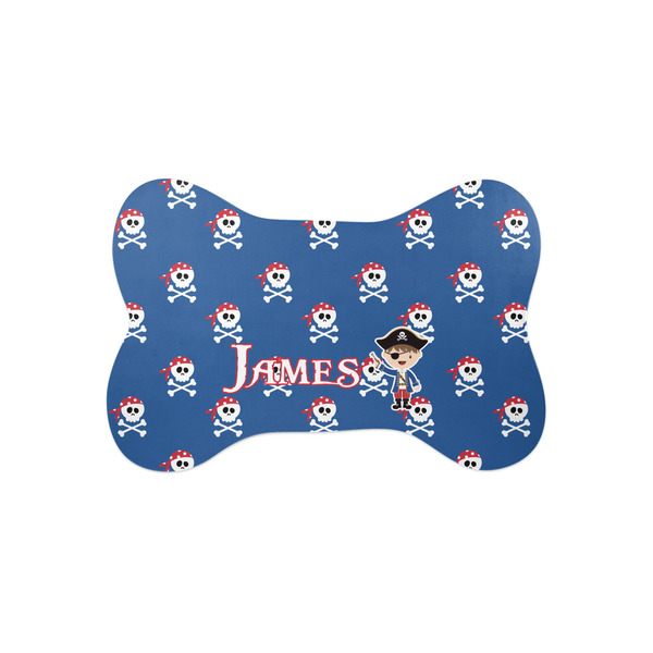 Custom Blue Pirate Bone Shaped Dog Food Mat (Small) (Personalized)