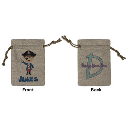 Blue Pirate Small Burlap Gift Bag - Front & Back (Personalized)