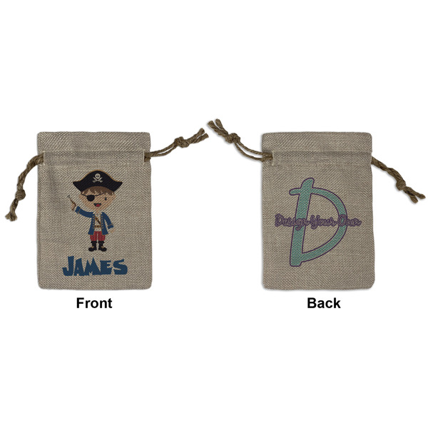 Custom Blue Pirate Small Burlap Gift Bag - Front & Back (Personalized)