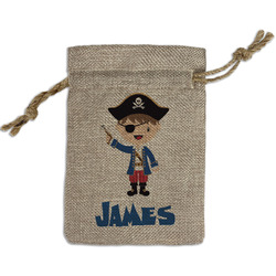 Blue Pirate Small Burlap Gift Bag - Front (Personalized)