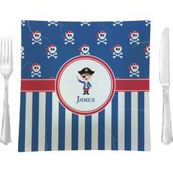 Blue Pirate 9.5" Glass Square Lunch / Dinner Plate- Single or Set of 4 (Personalized)
