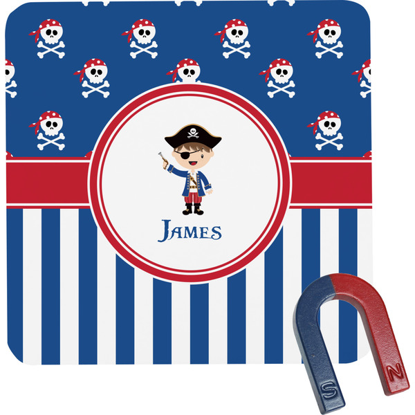 Custom Blue Pirate Square Fridge Magnet (Personalized)
