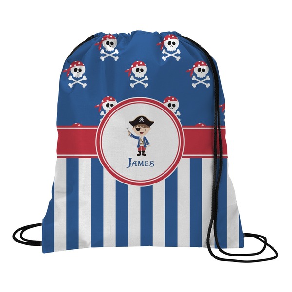 Custom Blue Pirate Drawstring Backpack - Large (Personalized)