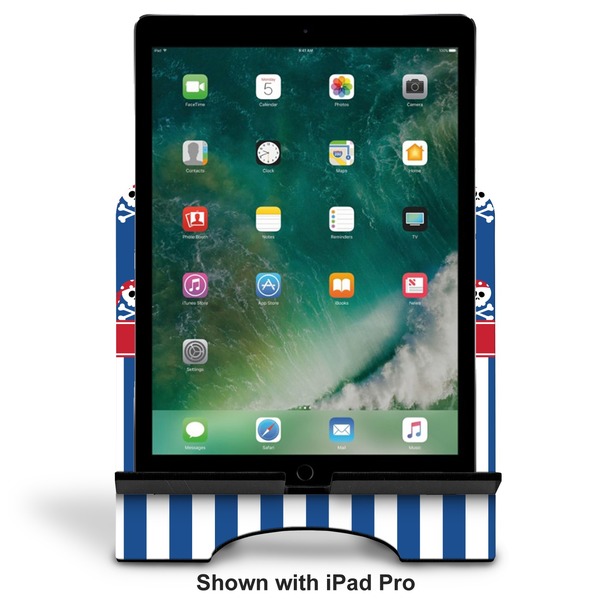 Blue Pirate Stylized Tablet Stand - Front with ipad