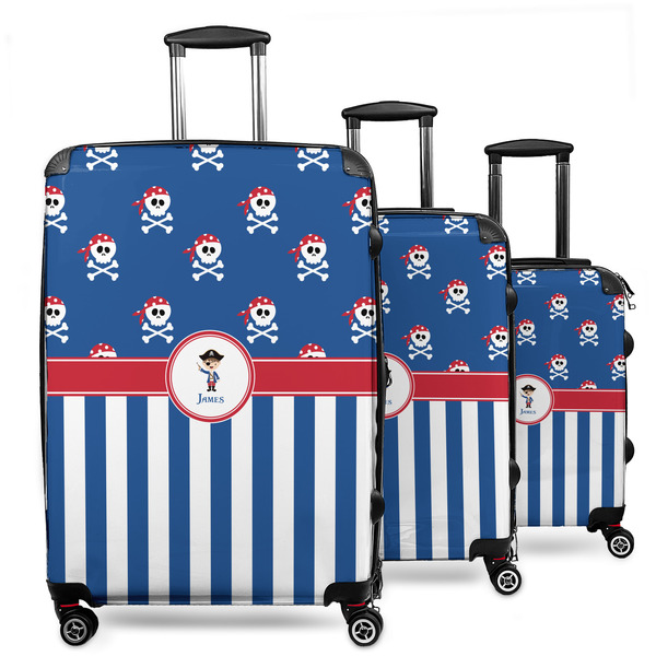 Custom Blue Pirate 3 Piece Luggage Set - 20" Carry On, 24" Medium Checked, 28" Large Checked (Personalized)