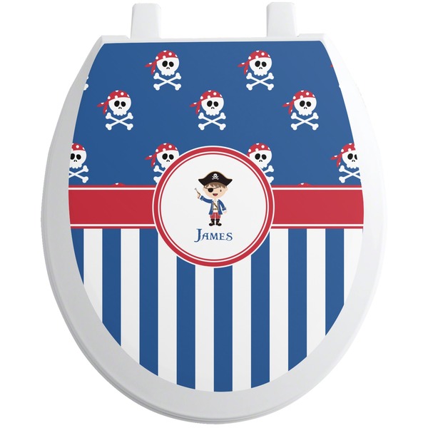 Custom Blue Pirate Toilet Seat Decal - Round (Personalized)