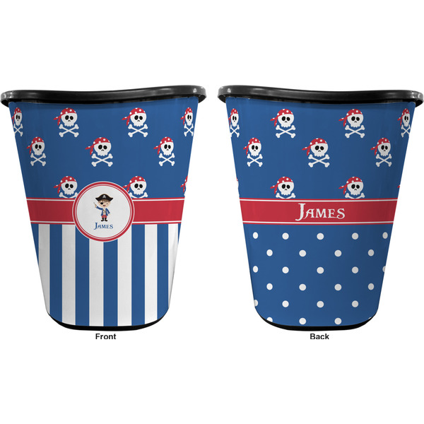 Blue Pirate Trash Can Black - Front and Back - Apvl