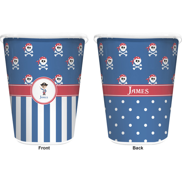 Blue Pirate Trash Can White - Front and Back - Apvl
