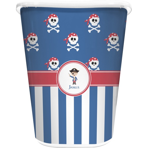 Custom Blue Pirate Waste Basket - Single Sided (White) (Personalized)