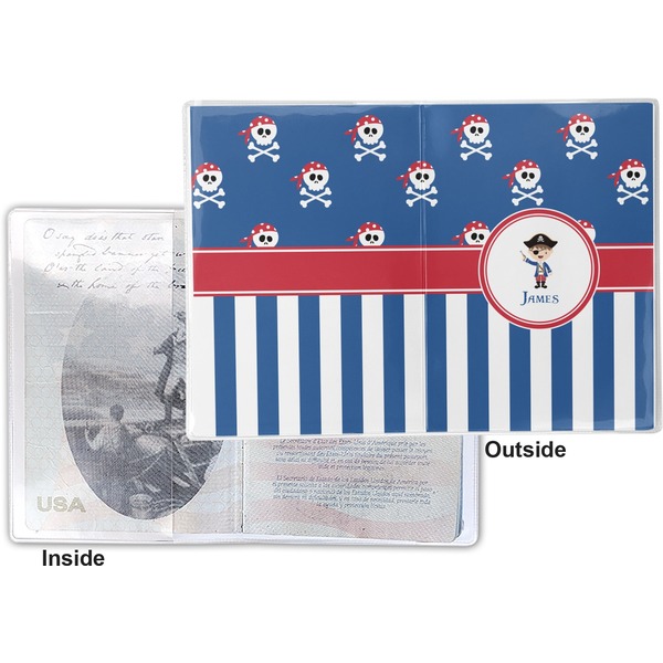 Blue Pirate Vinyl Passport Holder - Flat Front and Back