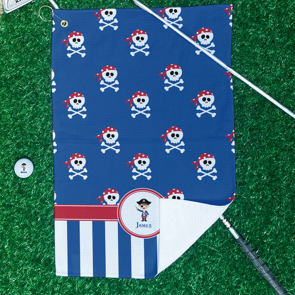 Blue Pirate Waffle Weave Golf Towel - In Context