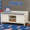 Blue Pirate Wall Name Decal Above Storage bench