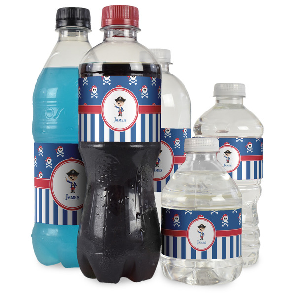 Blue Pirate Water Bottle Label - Multiple Bottle Sizes