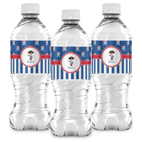 Blue Pirate Water Bottle Labels - Front View