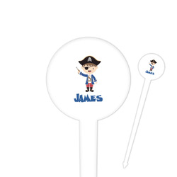 Blue Pirate 4" Round Plastic Food Picks - White - Single Sided (Personalized)