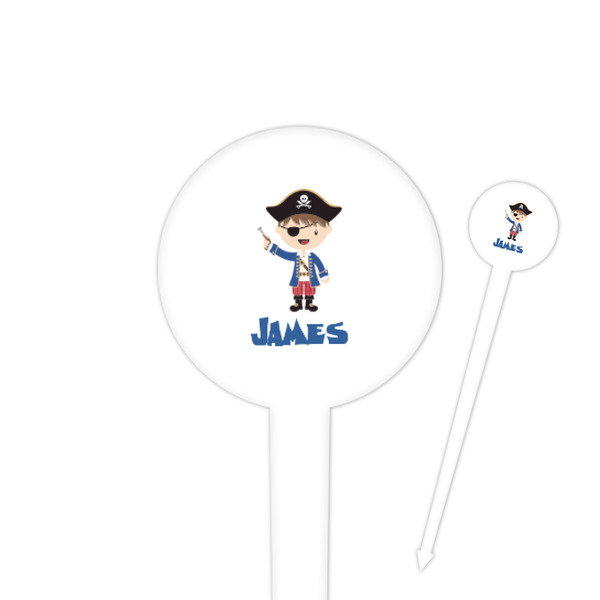 Custom Blue Pirate 4" Round Plastic Food Picks - White - Double Sided (Personalized)