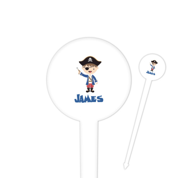 Custom Blue Pirate 4" Round Plastic Food Picks - White - Single Sided (Personalized)