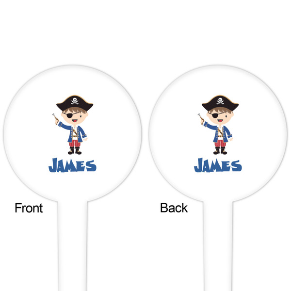 Blue Pirate White Plastic 4" Food Pick - Round - Double Sided - Front & Back