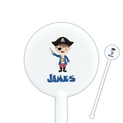 Blue Pirate 5.5" Round Plastic Stir Sticks - White - Single Sided (Personalized)