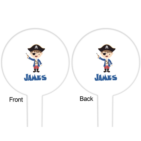 Blue Pirate White Plastic 6" Food Pick - Round - Double Sided - Front & Back