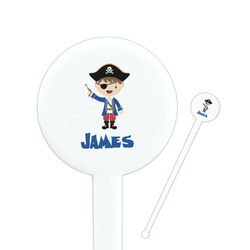 Blue Pirate 7" Round Plastic Stir Sticks - White - Double Sided (Personalized)