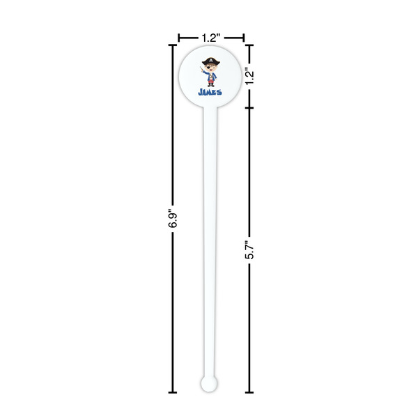 Blue Pirate White Plastic 7" Stir Stick - Round - Dimensions