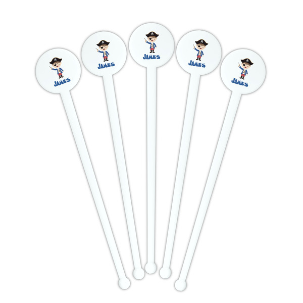 Blue Pirate White Plastic 7" Stir Stick - Round - Fan View