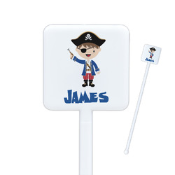 Blue Pirate Square Plastic Stir Sticks - Double Sided (Personalized)