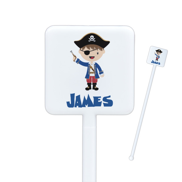 Custom Blue Pirate Square Plastic Stir Sticks (Personalized)