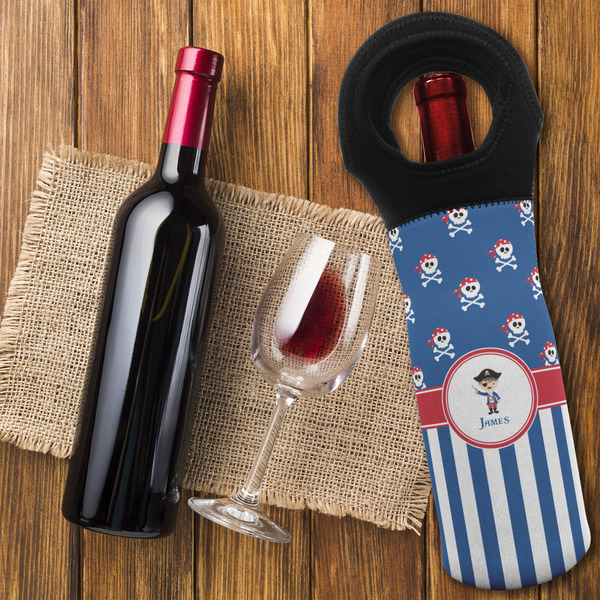 Blue Pirate Wine Tote Bag - FLATLAY