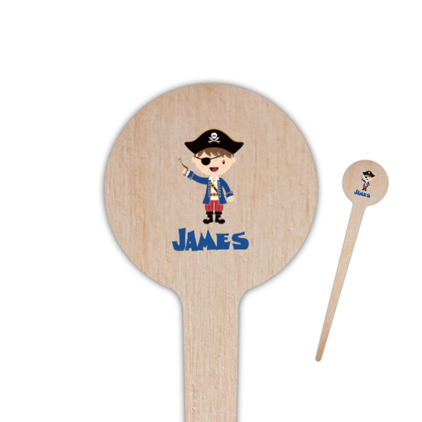 Custom Blue Pirate 4" Round Wooden Food Picks - Double Sided (Personalized)