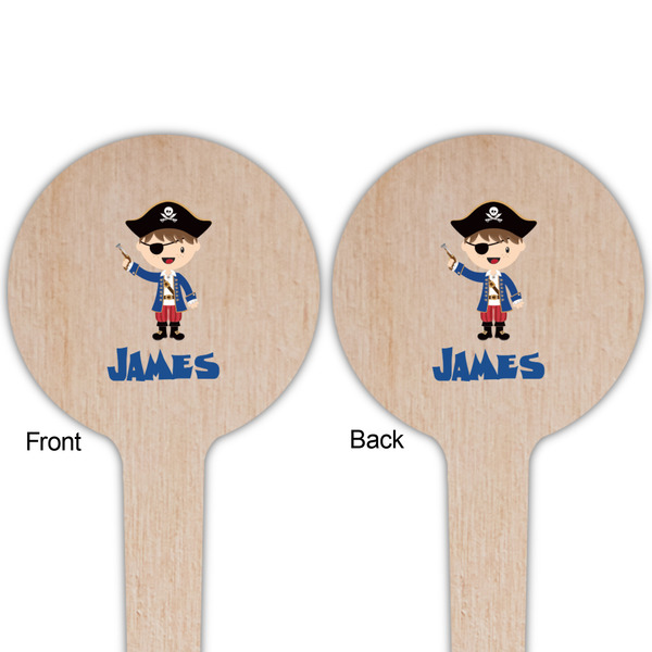 Blue Pirate Wooden 4" Food Pick - Round - Double Sided - Front & Back