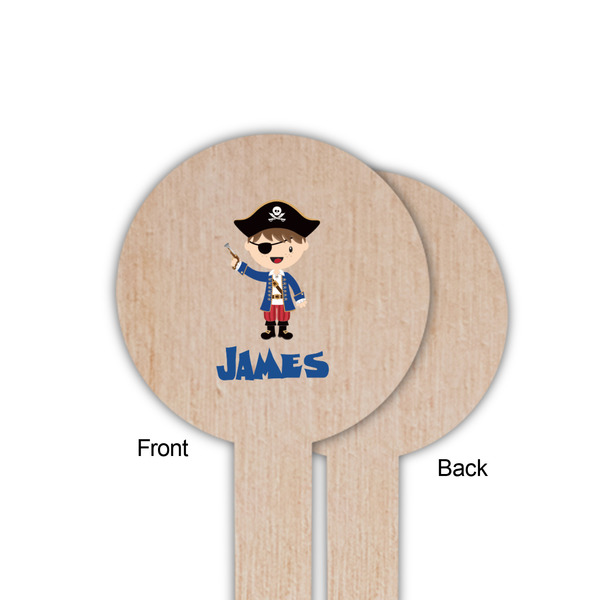 Blue Pirate Wooden 6" Food Pick - Round - Single Sided - Front & Back
