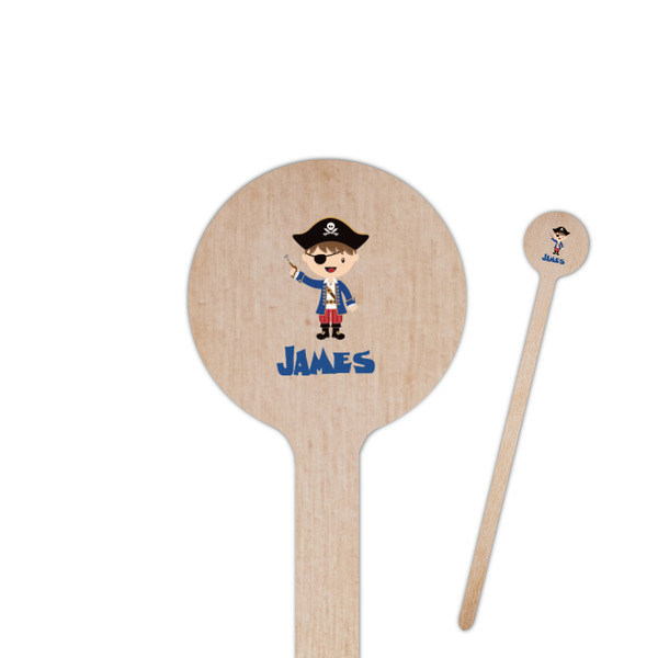 Custom Blue Pirate 6" Round Wooden Stir Sticks - Single Sided (Personalized)
