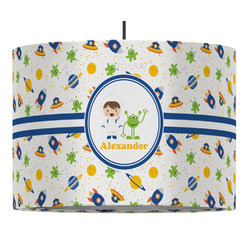 Boy's Space Themed 16" Drum Pendant Lamp - Fabric (Personalized)