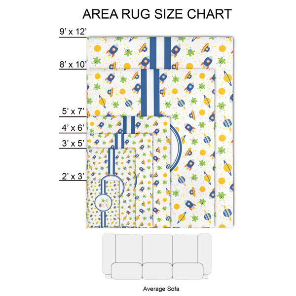 Boy's Space Themed 2'x3' Indoor Area Rugs - Size Chart