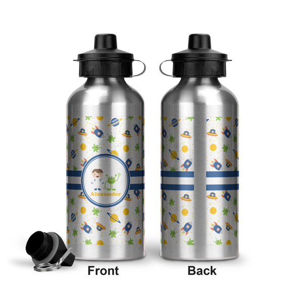Boy's Space Themed Aluminum Water Bottle - Front and Back