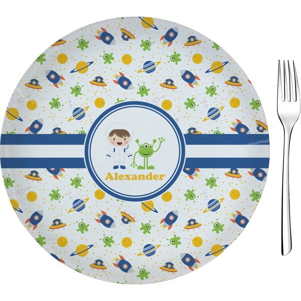 Custom Boy's Space Themed Glass Appetizer / Dessert Plate 8" (Personalized)