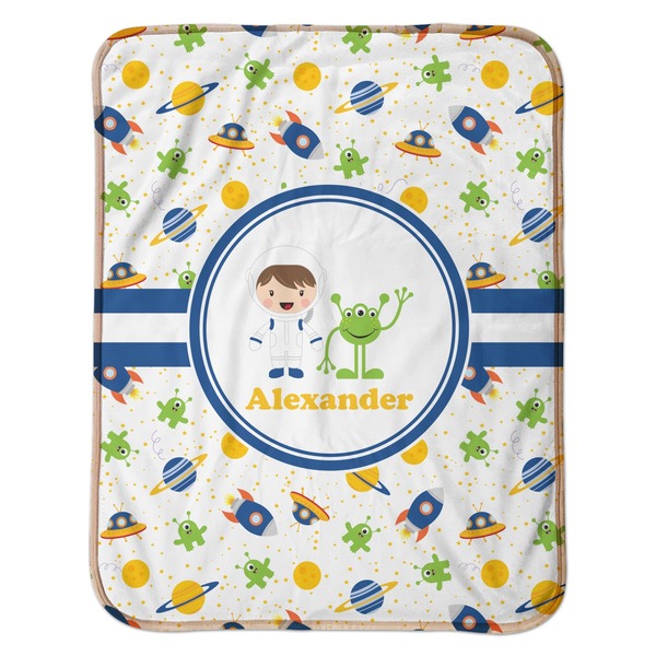 Boy's Space Themed Baby Sherpa Blanket - Flat