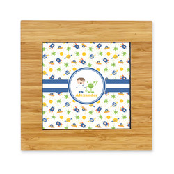 Boy's Space Themed Bamboo Trivet with Ceramic Tile Insert (Personalized)