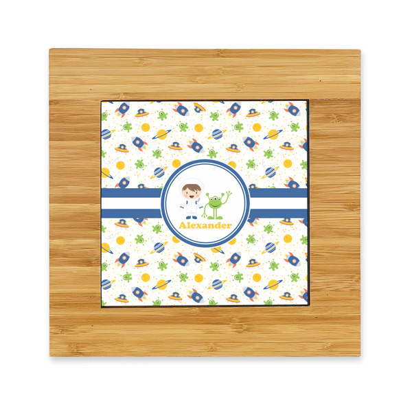 Custom Boy's Space Themed Bamboo Trivet with Ceramic Tile Insert (Personalized)