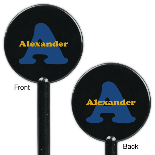 Boy's Space Themed Black Plastic 5.5" Stir Stick - Double Sided - Round - Front & Back