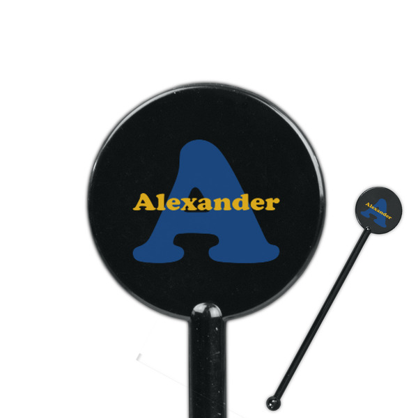 Custom Boy's Space Themed 5.5" Round Plastic Stir Sticks - Black - Single Sided (Personalized)