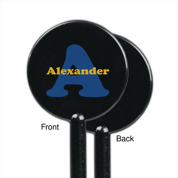 Boy's Space Themed Black Plastic 5.5" Stir Stick - Single Sided - Round - Front & Back