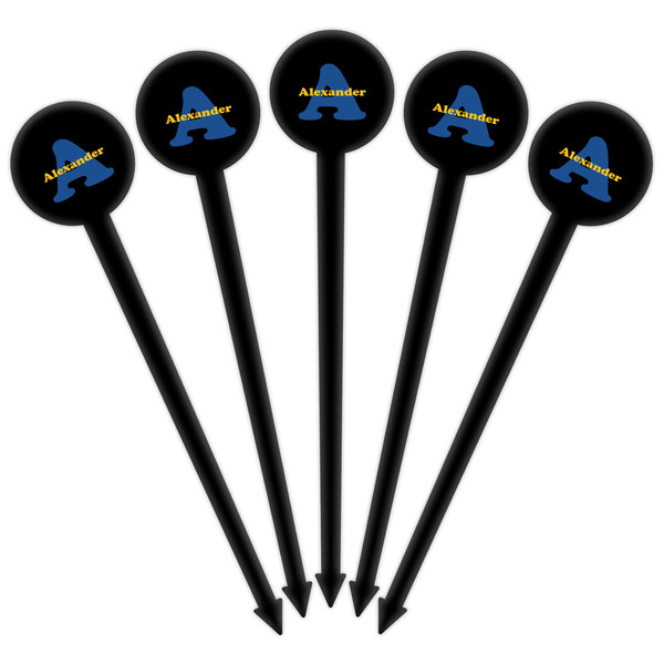 Boy's Space Themed Black Plastic 6" Food Pick - Round - Fan View