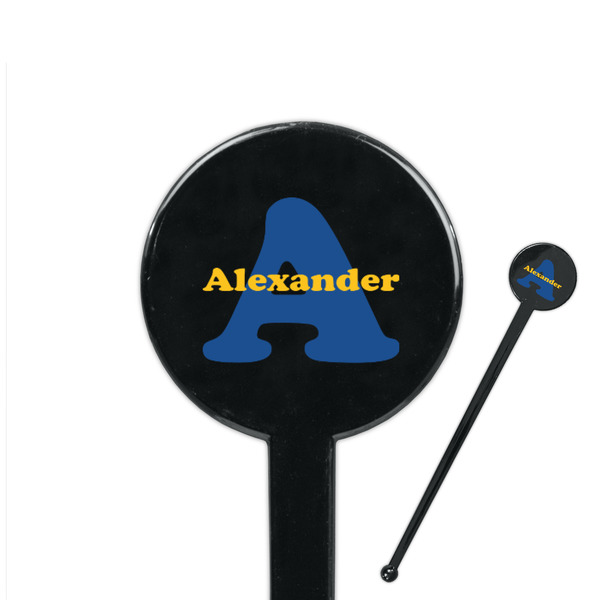 Custom Boy's Space Themed 7" Round Plastic Stir Sticks - Black - Double Sided (Personalized)