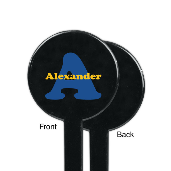 Boy's Space Themed Black Plastic 7" Stir Stick - Single Sided - Round - Front & Back